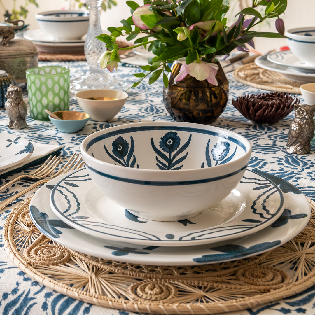 Blue Summer Flower Ceramic Pudding Bowl