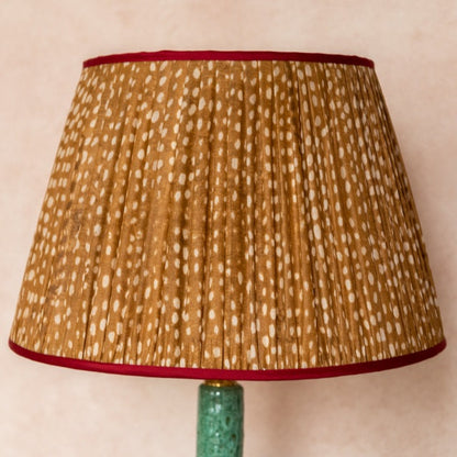 Penny-Morrison-Brown-and-White-Spotted-Pleated-SIlk-Lampshade-with-Pink-Trim-Straight-Empire-Pleated-Gathered-Unique-Stylish-Colourful-Quirky-Spotted-Patterned