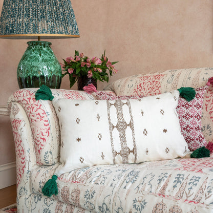 Diamond Ethnic Muskat & Indira Stripe Chocolate Cushion with Green Tassels