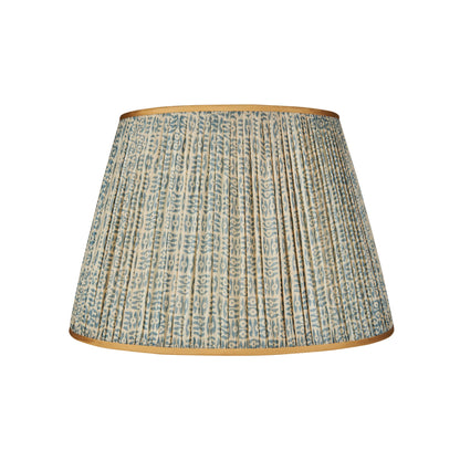 Blue on White Tribal Pleated Silk Lampshade with Gold Trim