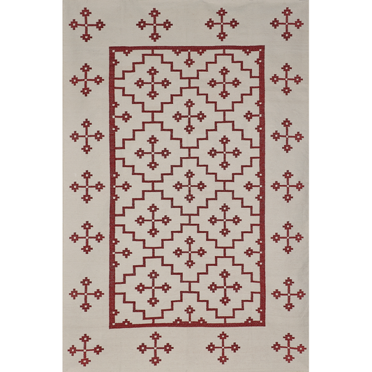 Red on White Geometric Rug
