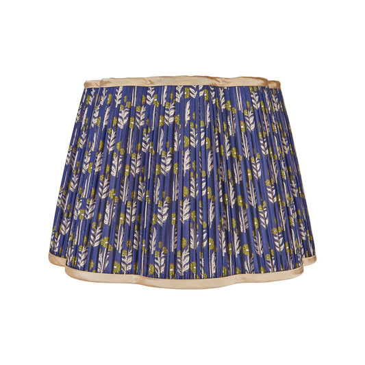 Green on Blue Marigold Pleated Silk Scalloped Lampshade with Gold Trim