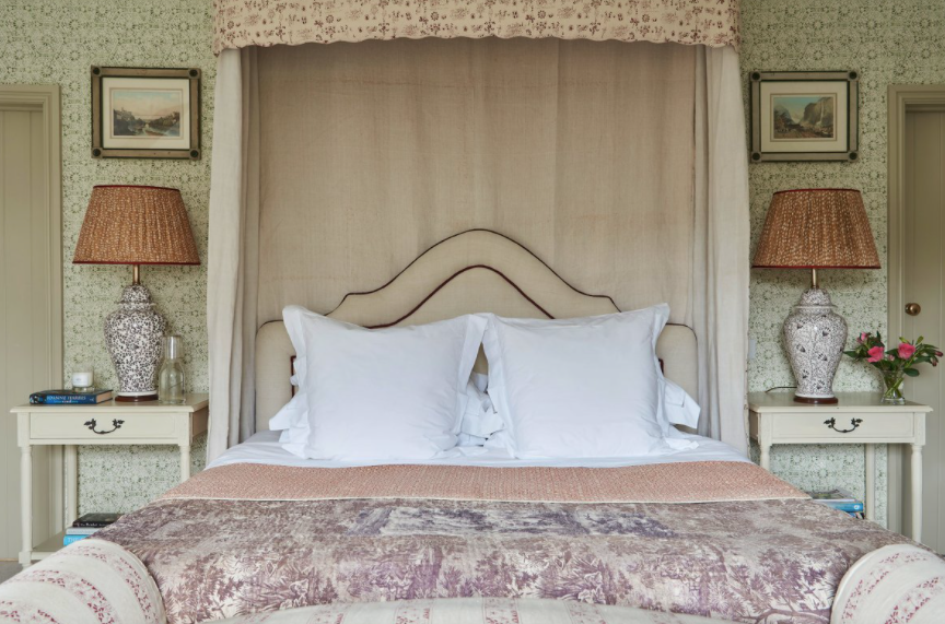 Brown and White Spotted Pleated Silk Lampshade with Red Trim