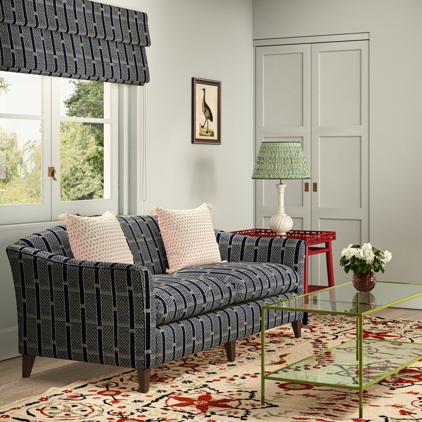 Stripe & Diamonds Indigo Fabric