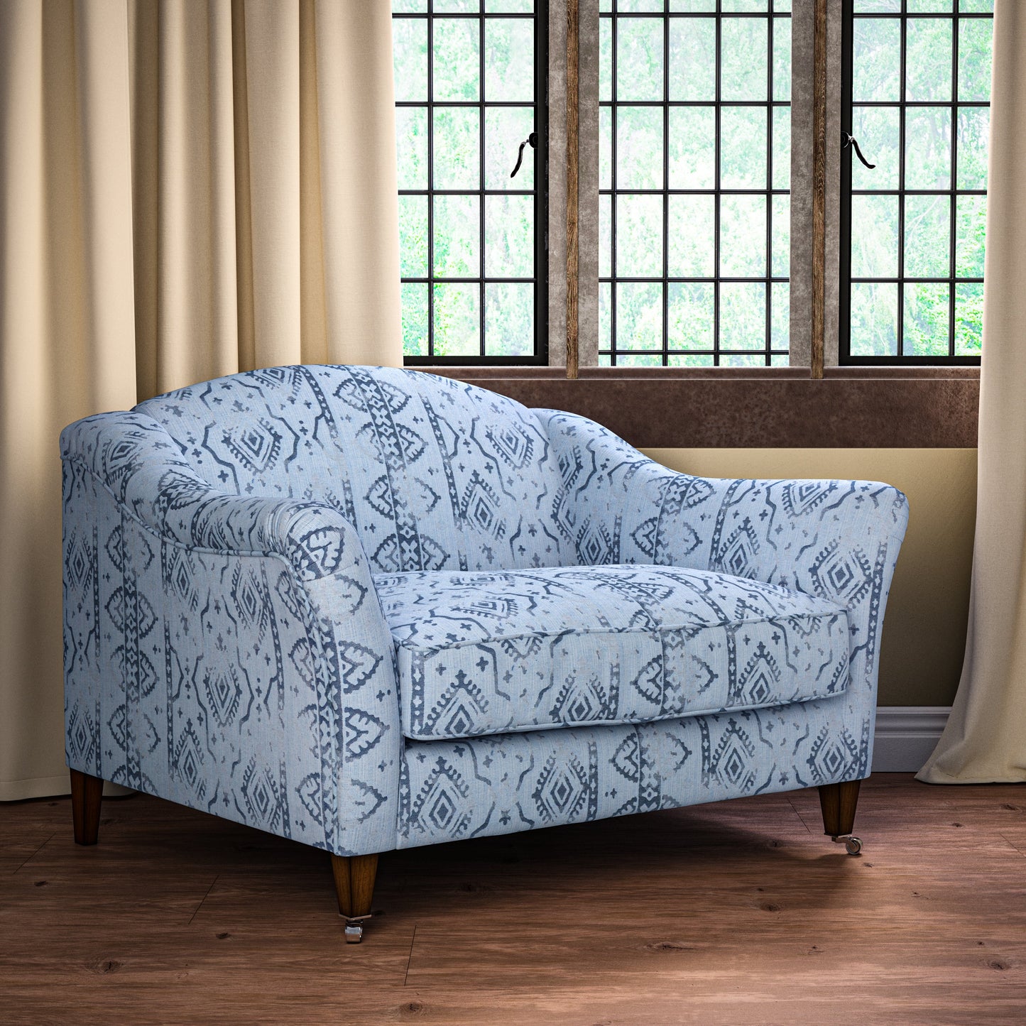 Diamond Border Stripe Blue Fabric