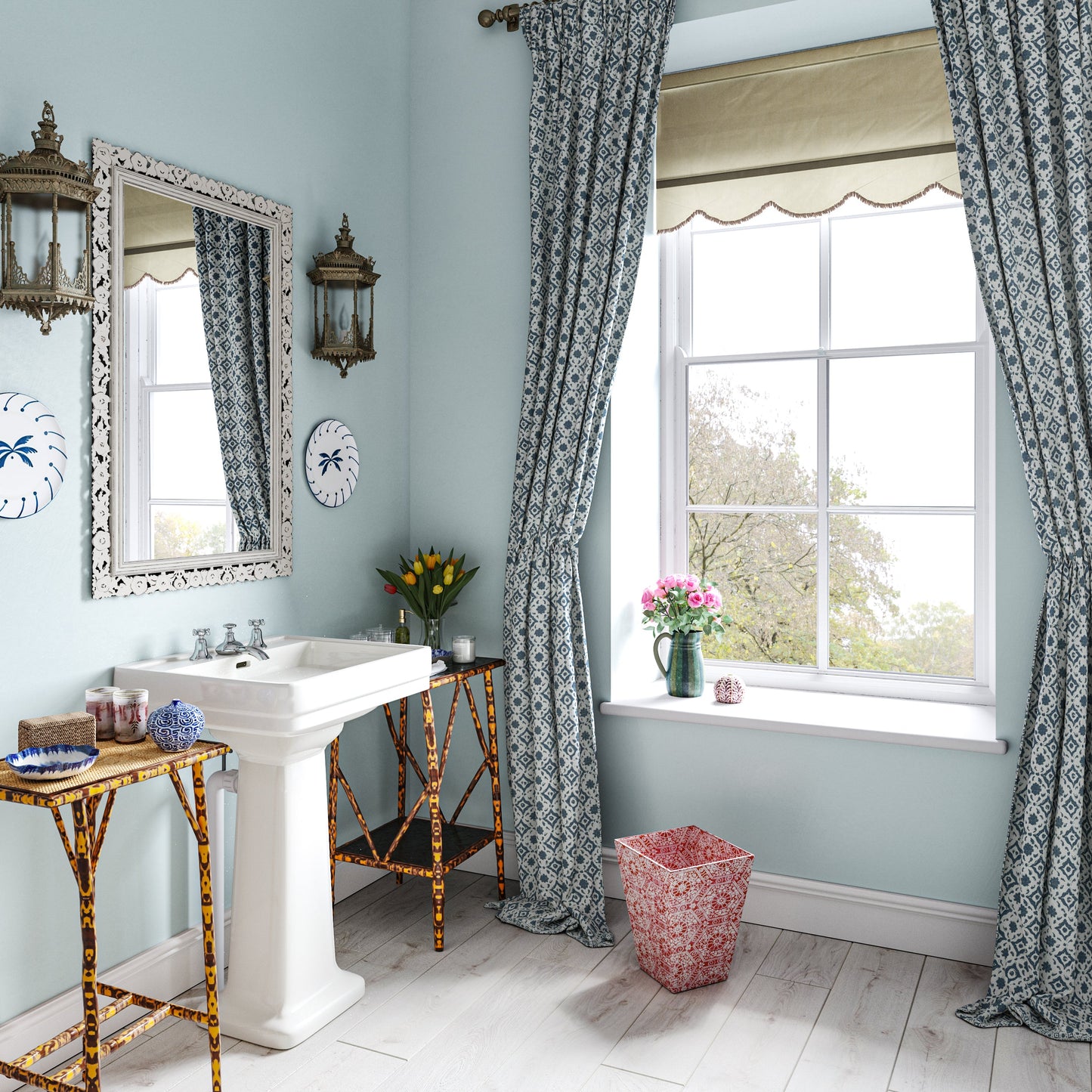 Floral Tile Blue Fabric