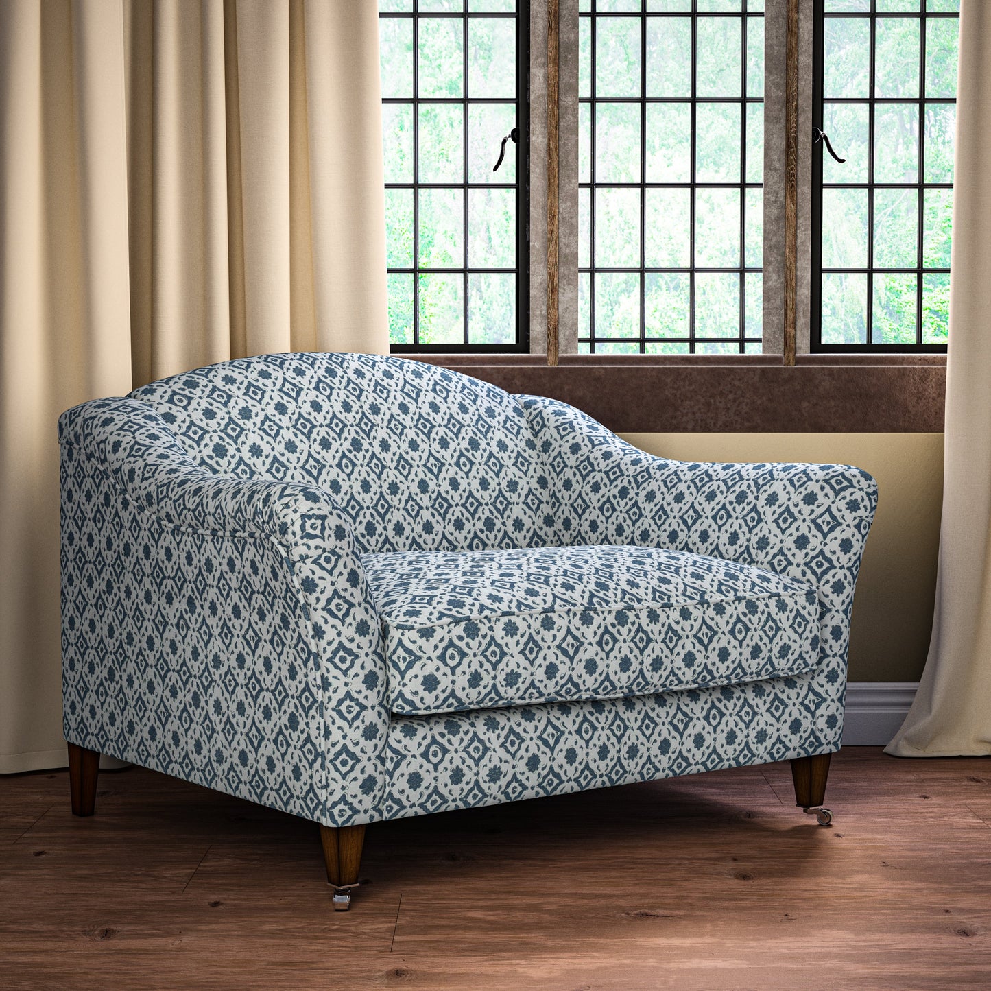 Floral Tile Blue Fabric