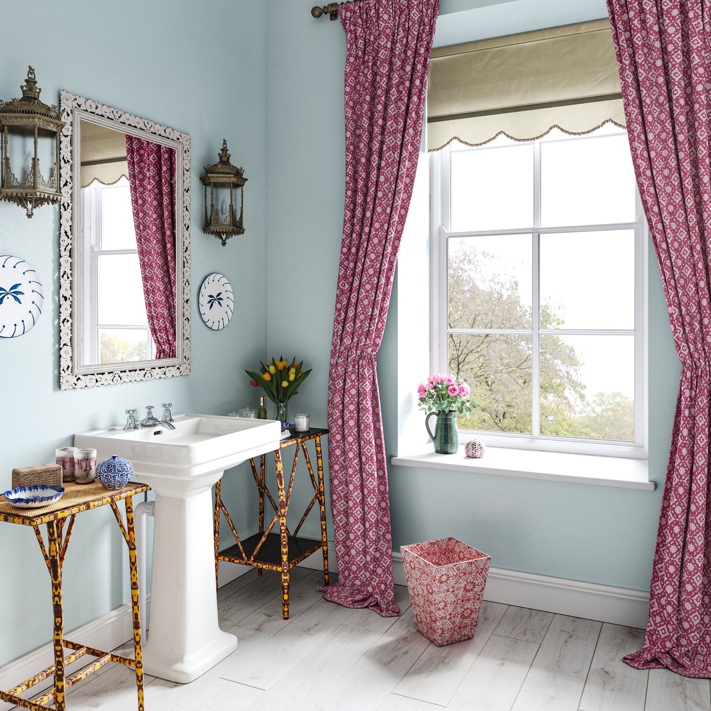 Floral Tile Pink Fabric