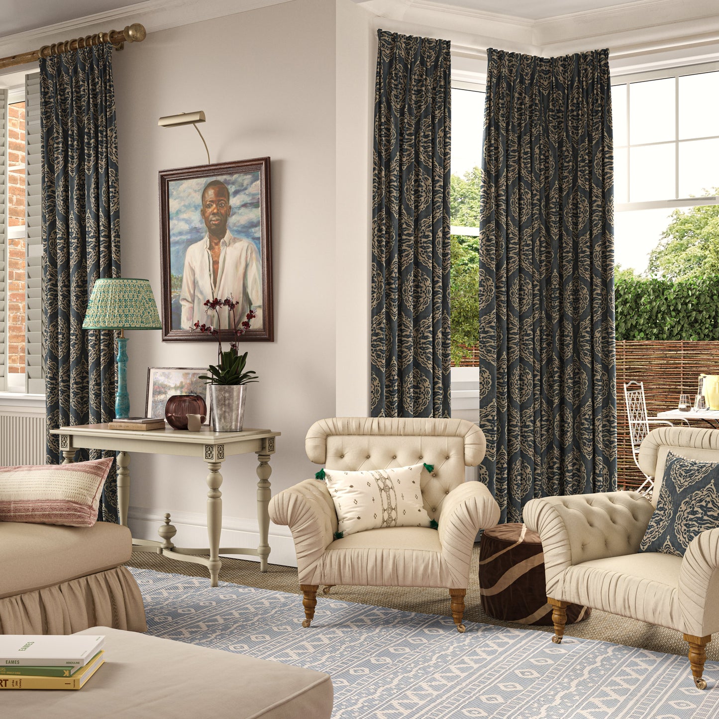 Mander Dark Blue Fabric